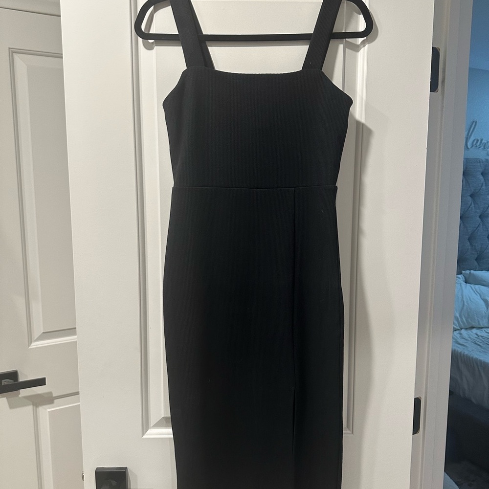 Forever 21 Black Sheath Midi Dress Square Neck Sleeveless